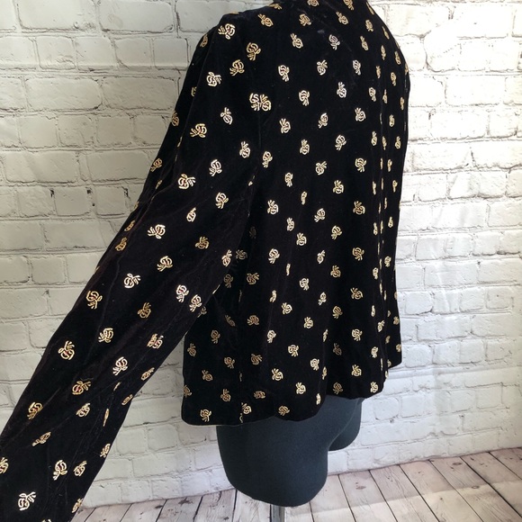 Vintage Norton McNaughton Embroidered Bee Gold Velvet Blazer - Picture 6 of 9